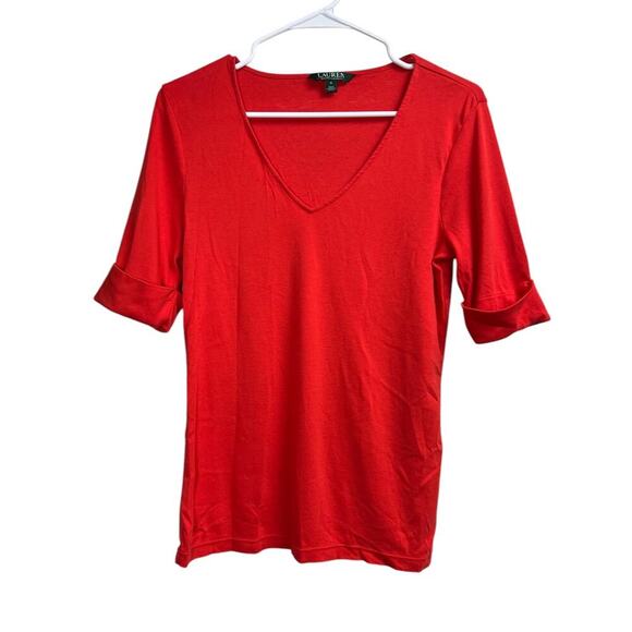 Ralph Lauren Tops - Lauren Ralph Lauren Women's Shirt Cuffed Sleeves Cotton Red Medium